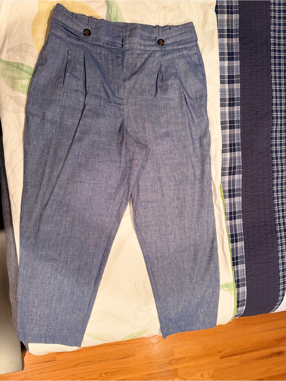 Ann Taylor Chambray Blue Pleated Chinos